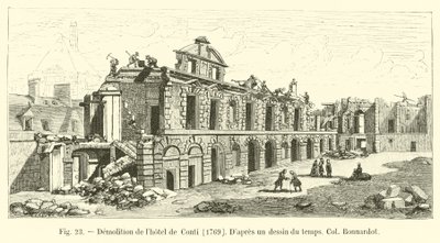 कोंटी होटल का विध्वंस, 1769, डाप्रेस द ड्रॉइंग ऑफ़ द टाइम, कर्नल बर्नार्डॉट द्वारा फ्रेंच स्कूल