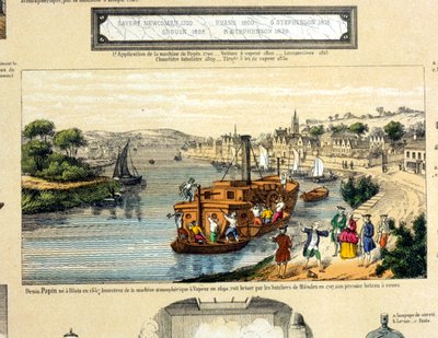डेनिस पापिन (1647-1712) 1707 में मुंडेन के नाविकों द्वारा नष्ट किए गए अपने चप्पू स्टीमर को देखते हुए द्वारा फ्रेंच स्कूल