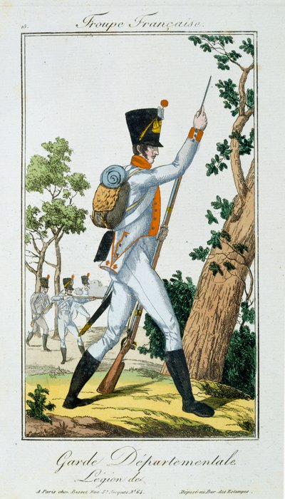 विभागीय गार्ड, फ्रांसीसी सैनिकों से, पब। बैसेट, पेरिस में, c.1790 द्वारा फ्रेंच स्कूल