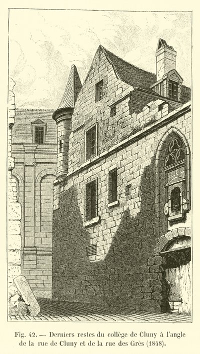 Rue de Cluny और rue des Gres के कोने पर क्लूनी कॉलेज का अंतिम अवशेष, 1848 द्वारा फ्रेंच स्कूल