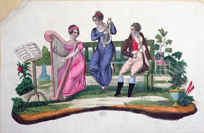 एक बाहरी कॉन्सर्ट को दर्शाने वाले प्रशंसक के लिए डिज़ाइन, c.1830 द्वारा फ्रेंच स्कूल