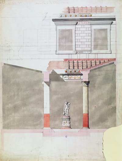 प्रिंस नेपोलियन III (1808-73) के पोम्पीयन महल के अलिंद के लिए डिजाइन (कागज पर wc) द्वारा फ्रेंच स्कूल