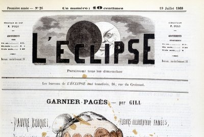 19/07/1868 के कवर "" L'Eclipse" का विवरण, फ्रांसीसी व्यंग्य साप्ताहिक समाचार पत्र। द्वारा फ्रेंच स्कूल