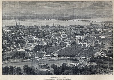 कनाडा की खोज की: 1875 में मॉन्ट्रियल शहर का दृश्य। बेनोइस्ट द्वारा चित्र के बाद चित्र। यूजीन गुएनिन द्वारा "ला नोवेल फ्रांस" में 19वीं शताब्दी के अंत से उत्कीर्णन। द्वारा फ्रेंच स्कूल