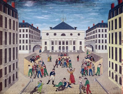 पेरिस में प्लेस डे लॉडॉन में शराब का वितरण, c.1805-10 (कागज पर wc) द्वारा फ्रेंच स्कूल