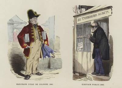 Eau de कोलोन विक्रेता, 1845, और सार्वजनिक लेखक, 1840 द्वारा फ्रेंच स्कूल