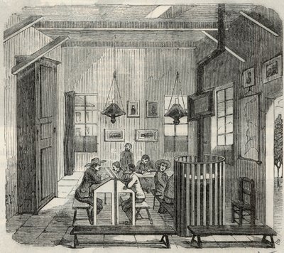 19वीं सदी में बाईसेट्रे में बेवकूफों के लिए स्कूल - एडमंड टेक्सियर 1852 द्वारा "झांकी-दे-पेरिस" में उत्कीर्णन द्वारा फ्रेंच स्कूल