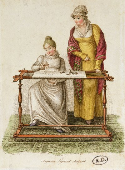 कढ़ाई, c.1810-20 (रंगीन उत्कीर्णन) द्वारा फ्रेंच स्कूल