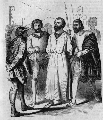 Enguerrand de Marigny चेम्बरलेन और राजा फिलिप चतुर्थ बेल के मंत्री 1315 में यातना देने के लिए मार्चिंग। 1 9वीं शताब्दी का उत्कीर्णन। द्वारा फ्रेंच स्कूल