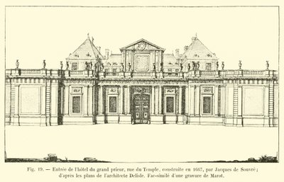 1667 में जैक्स डी सॉवरे द्वारा निर्मित ग्रैंड प्रायर के होटल में प्रवेश, रुए डू टेम्पल; वास्तुकार डेलिसल की योजनाओं से, एक तोता उत्कीर्णन के चेहरे-उपमा द्वारा फ्रेंच स्कूल