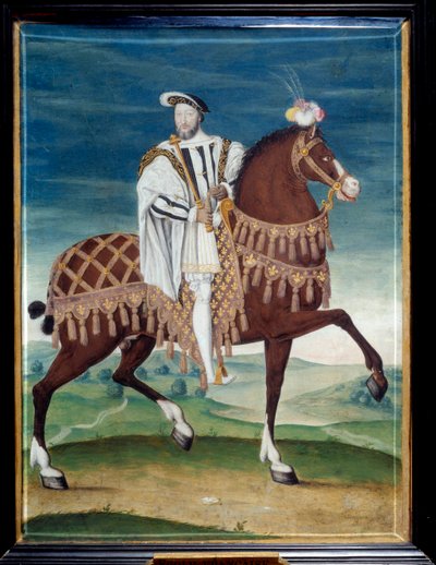 फ्रांस के राजा फ्रेंकोइस I (1494-1547) का घुड़सवारी चित्र, फ्रांसीसी स्कूल की बेनामी पेंटिंग। 16 वीं शताब्दी। मंद। 0,27x0,205 मी. मुसी कोंडे, चान्तिली - फ्रेंकोइस I (1494-1547) के इक्वेस्ट्रियन पोर्ट्रेट, फ्रांस के राजा गुमनाम। फ्रेंच की पेंटिंग द्वारा फ्रेंच स्कूल