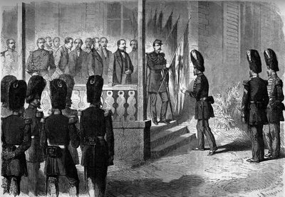 मेक्सिको से अभियान (1861-1867): नेपोलियन III (1808-1873) ने गार्ड के ग्रेनेडियर्स की रेजिमेंट के हवलदारों को मेक्सिको में फ्रांसीसी सेना द्वारा लिए गए झंडे सौंपे थे द्वारा फ्रेंच स्कूल