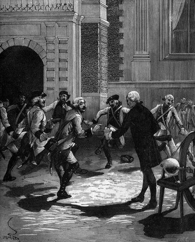 अब्बे जीन एंटोनी नोलेट (जीन-एंटोनी) (1700-1770), वर्साय में फ्रांसीसी भौतिक विज्ञानी द्वारा लीडेन की बोतल का अनुभव, जहां एक ही समय में 180 गार्ड मारे गए थे। 1746। द्वारा फ्रेंच स्कूल