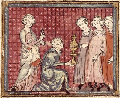 F.29r द ग्रैंड क्रोनिक्स डे फ्रांस 1375-79 से क्लॉटायर I (497-561) की मृत्यु पर राज्य का विभाजन द्वारा फ्रेंच स्कूल