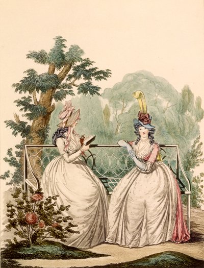 गर्मियों के दिन की पोशाक में महिलाओं की फैशन प्लेट - मोड्स एंगलाइज़, 1794 द्वारा फ्रेंच स्कूल