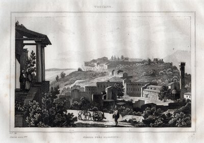 Fiesole -टस्कनी - एम डी नॉरविंस द्वारा "" सुरम्य इटली "" से उत्कीर्णन, Ch। नोडियर 1834-1836। द्वारा फ्रेंच स्कूल