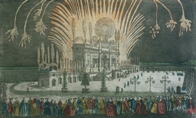 1763 में पेरिस की संधि पर हस्ताक्षर करने के लिए ग्रीन पार्क में आतिशबाजी द्वारा फ्रेंच स्कूल