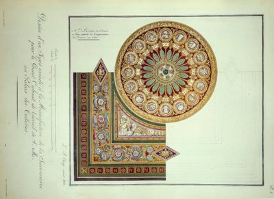 पहला साम्राज्य: पेरिस में पालिस डेस तुइलरीज में सम्राट नेपोलियन I (1769-1821) के कैबिनेट डे ट्रैवेल के लिए निर्माण डे ला सावोनेरी में निष्पादित एक कालीन का डिजाइन द्वारा फ्रेंच स्कूल