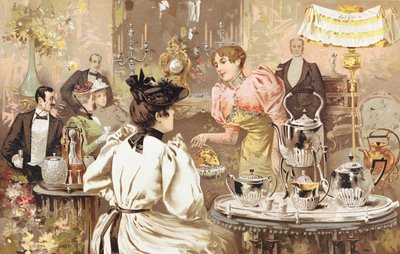 पांच बजे चाय, किर्बी, बियर्ड एंड कंपनी, आरयू ऑबेर, पेरिस, 1893 के लिए विज्ञापन द्वारा फ्रेंच स्कूल