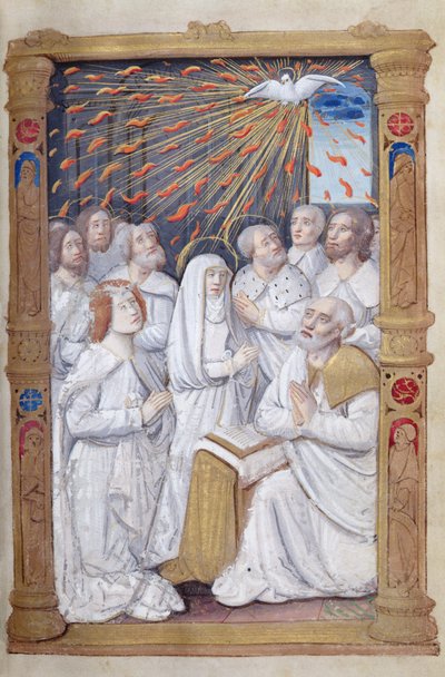 Fol.48r Pentecost, रोम से घंटे तक उपयोग द्वारा फ्रेंच स्कूल