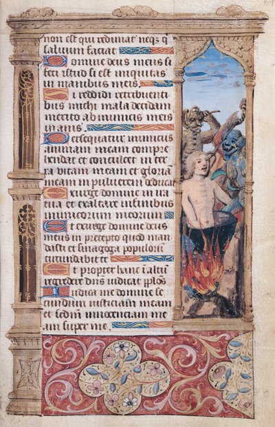 Fol.67r पाठ का पृष्ठ "हेयर्स डे ल" डे "डे" से दो राक्षसों द्वारा अत्याचार की सीमा के विस्तार के साथ द्वारा फ्रेंच स्कूल