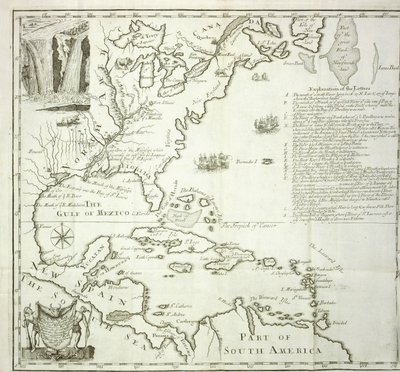 उत्तरी अमेरिकी अटलांटिक तट का तह नक्शा, 1714 द्वारा फ्रेंच स्कूल