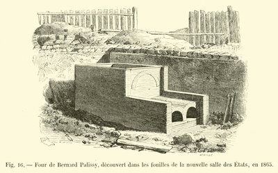 1865 में नए स्टेट हॉल की खुदाई में बर्नार्ड पालिसी के ओवन की खोज की गई द्वारा फ्रेंच स्कूल