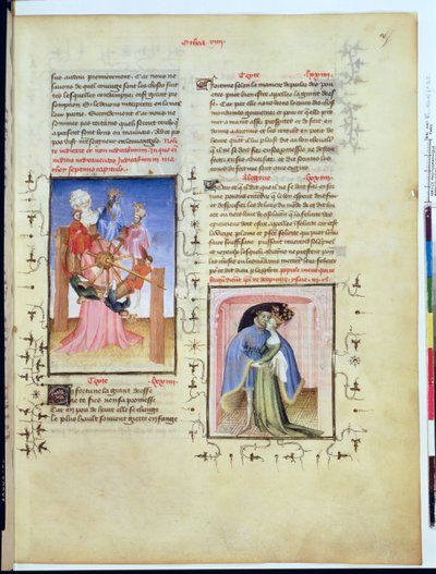 Fr 606 f.35 द व्हील ऑफ़ फ़ॉर्च्यून एंड द ट्रेचरी ऑफ़ वर्ल्डली डिलाइट्स, लेपिट्रे डोएथिया से, एपीट्रे मास्टर द्वारा, जीन डे बेरी द्वारा अधिगृहित किया गया। द्वारा फ्रेंच स्कूल
