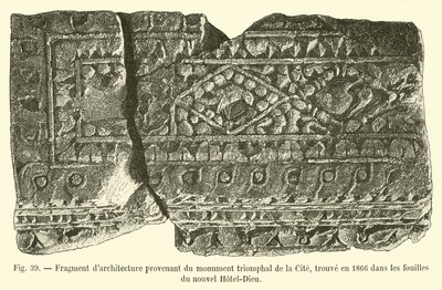शहर के विजयी स्मारक से वास्तुकला का परिमाण, 1866 में नए होटल-डीथू की खुदाई में मिला द्वारा फ्रेंच स्कूल