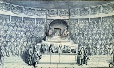 फ्रांसीसी क्रांति: राजा लुई सोलहवें (1754-1793) से एंटोनी बार्नवे (1761-1793) ने राष्ट्रीय सम्मेलन के समक्ष अपने परीक्षण के दौरान पूछताछ की, जो 21/01/1793 को उनकी मौत की सजा पर फैसला करेगा। 1793 के आसपास बेनामी ड्राइंग। पेरिस, लौवर म्यूज़ू द्वारा फ्रेंच स्कूल