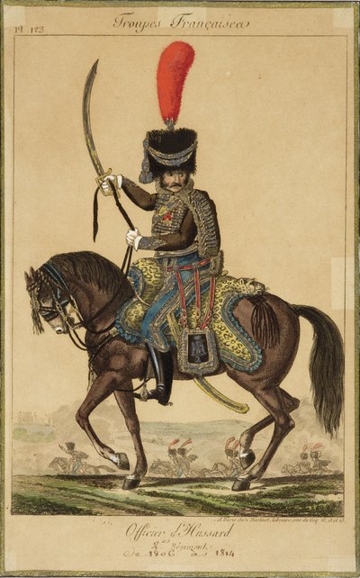 फ्रेंच ट्रूप्स: हुसर्स के एक अधिकारी, 1806 से 1814 तक, पेरिस के मार्टिन लिबेयर द्वारा प्रकाशित द्वारा फ्रेंच स्कूल