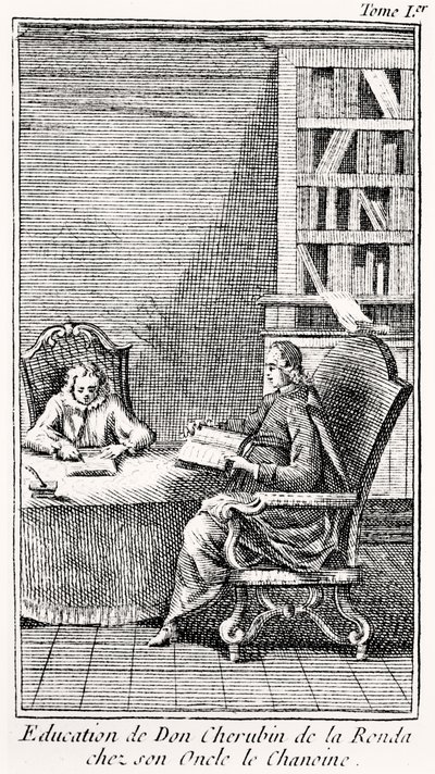 'द बैचलर ऑफ सलामांका' के लिए फ्रंटिसपीस, c.1759 (उत्कीर्णन) द्वारा फ्रेंच स्कूल