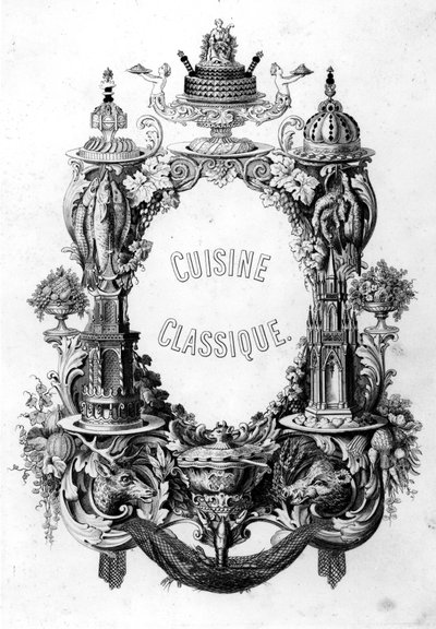 अर्बन ड्युबॉइस और एमिल बर्नार्ड द्वारा क्लासिक किचन से फ्रंटस्पाईज, 1899 में प्रकाशित संस्करण द्वारा फ्रेंच स्कूल