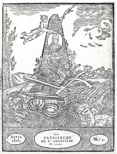 ओलिवियर डी सेरेस (1539-1619) 1816 के चित्र के साथ एक कृषि पंचांग के सामने द्वारा फ्रेंच स्कूल