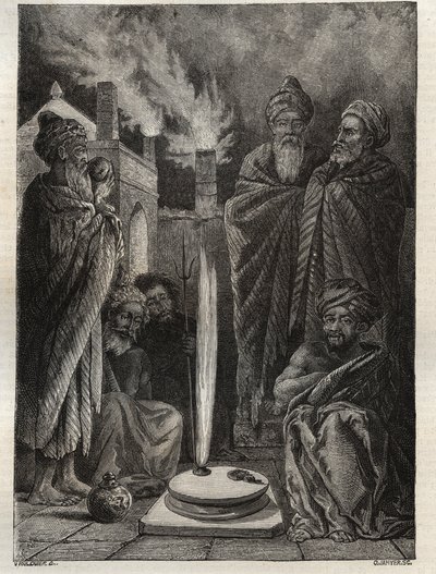 बाकू (बाकू, अजरबैजान) के पास ग्यूब्रे (या पारसी) - फायरवोर्सशिपर्स - मौरिस ला चारेस्ट द्वारा नया राष्ट्रीय विश्वकोश - 1870 - द्वारा फ्रेंच स्कूल