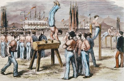 जिम्नास्टिक प्रतियोगिता, 1876 (रंग उत्कीर्णन) द्वारा फ्रेंच स्कूल