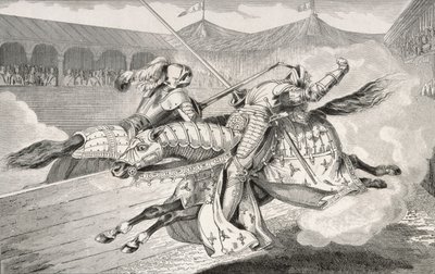 हेनरी II (1519-59) अपनी बेटी की शादी के जश्न के दौरान एक झटके में जख्मी हो गया, जिसे कोलार्ट द्वारा &39;हिस्टीर डी फ्रांस&39; से प्रकाशित किया गया था। द्वारा फ्रेंच स्कूल