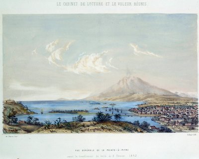 फ्रांसीसी उपनिवेशों का इतिहास: 8/02/1843 के भूकंप से पहले गुआदेलूप (एंटिल्स) में पॉइंट ए पित्रे (प्वाइंट-ए-पित्रे) का सामान्य दृश्य द्वारा फ्रेंच स्कूल