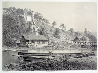 फ्रांसीसी उपनिवेशों का इतिहास: मार्टीनिक (एंटिल्स) में फोर्ट डी फ्रांस में जल महल या ग्यूडॉन नहर का दृश्य, 19 वीं शताब्दी के अंत में चार्ट्रेस मुसी डेस बीक्स आर्ट्स द्वारा फ्रेंच स्कूल