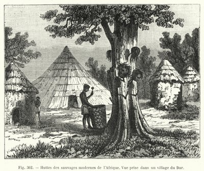 अफ्रीका के आधुनिक जंगली जानवरों की झोपड़ियाँ (उत्कीर्णन) द्वारा फ्रेंच स्कूल