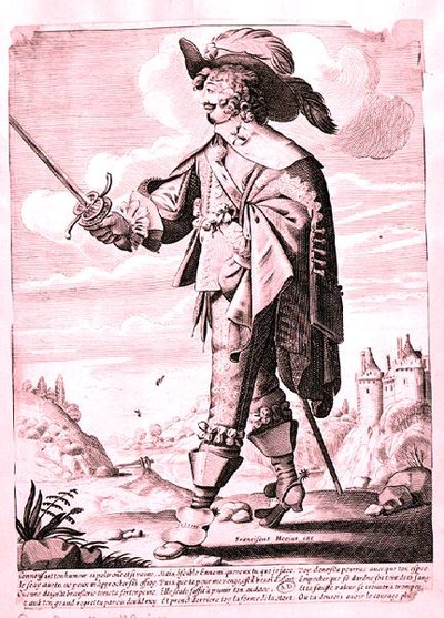 लुई XIII (1601-43) के शासनकाल में एक सैनिक का चित्रण (उत्कीर्णन) (बी/डब्ल्यू फोटो) द्वारा फ्रेंच स्कूल