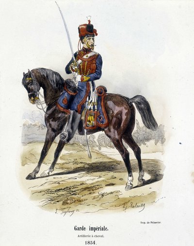 इंपीरियल गार्ड: 1854 में हॉर्सबैक पर आर्टिलरी - ए बारबियर द्वारा "हिस्टोइरे डे ल'आर्मी" में द्वारा फ्रेंच स्कूल