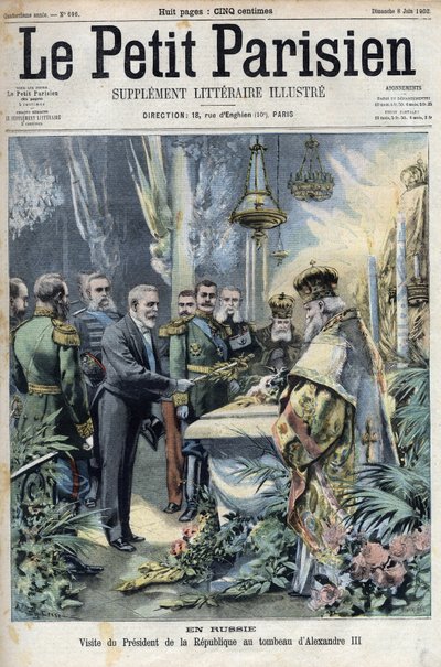 रूस में: "ले पेटिट पेरिसियन" में रूस के सम्राट अलेक्जेंडर III (1845-1894) की कब्र पर राष्ट्रपति एमिल लुबेट (1838-1929) की यात्रा द्वारा फ्रेंच स्कूल