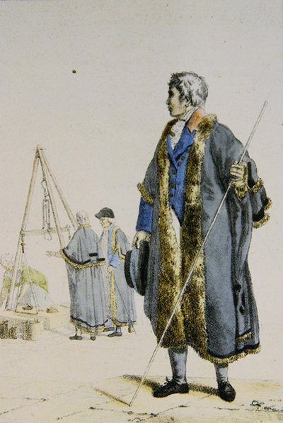 पोलैंड में वजन और माप के निरीक्षक, c.1817 (रंग उत्कीर्णन) द्वारा फ्रेंच स्कूल