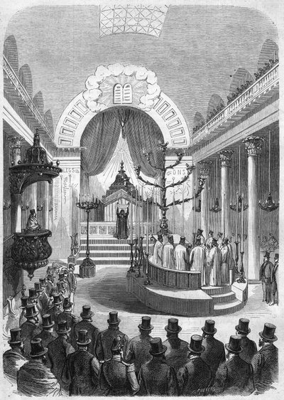 1864 में शहर के आराधनालय में बोर्डो की भर्ती के मुख्य रब्बी की स्थापना। श्री डफेट के स्केच से उत्कीर्णन। द्वारा फ्रेंच स्कूल