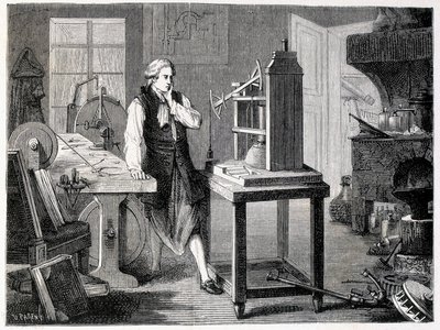जेम्स वाट न्यूकॉमन्स मशीन (1767) की पूर्णता का अध्ययन कर रहे हैं - "" एल्बम ऑफ साइंस में; प्रसिद्ध विद्वान; महान खोजें ”” 1896। द्वारा फ्रेंच स्कूल