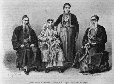जेरूसलम का यहूदी परिवार, आज सीरिया से। फेनिशिया, लेबनान और जुडिया की यात्रा करें। 1875-1880 लुईस चार्ल्स एमिल लॉरेट, 1884 (बीडब्ल्यू उत्कीर्णन) द्वारा फ्रेंच स्कूल