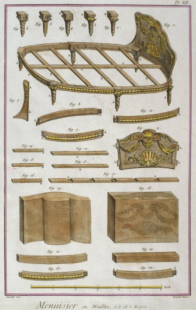 जॉइनर बेनार्ड (fl.1734) द्वारा उत्कीर्ण डेनिस डिडरोट (1713-84) द्वारा एनसाइक्लोपी डेस साइंसेज एट मेटियर्स से एक काउच, दृष्टांत द्वारा फ्रेंच स्कूल