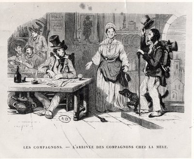 एक बोर्डिंग हाउस में पहुंचने वाले यात्री, सी। 1850 द्वारा फ्रेंच स्कूल