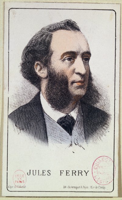 जूल्स फेरी (1832-93)। स्कूल की पाठ्य पुस्तक के लिए चित्रण। 19 वीं सदी के अंत में द्वारा फ्रेंच स्कूल